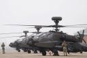 British Army Apache AH-64E attack helicopters at Wattisham Flying Station in Suffolk (Joe Giddens/PA)