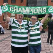 Gary Shearer (right) with his stepfather Danny at Celtic Park before his trip to Lanzarote