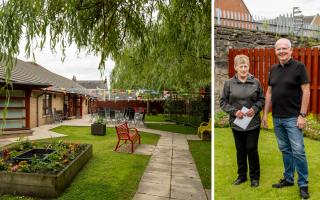 Janette Lynch, secretary of the Friends of Johnstone Day Centre, and Tam Flanagan, under manager of Johnstone Day Centre, are pleased with the renovated garden