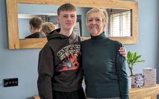 Mitchell's motivation behind his jump is his grandmother, Helen Crawford - both pictured