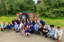 Pupils at St John Bosco Primary outside the new reading shed