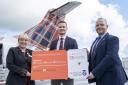 Cabin crew Amy Russo and Loganair’s chief commercial officer Luke Lovegrove, with Ronald Leitch, operations director at Glasgow Airport