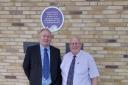 Councillors John Hood and Andy Doig next to the plaque honouring John Fraser