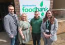 Newly openend larger warehouse for Renfrewshire Foodbank. From left, Steve McManus, Julie Edmiston, Lochlan Forster and Crystal Clayton
