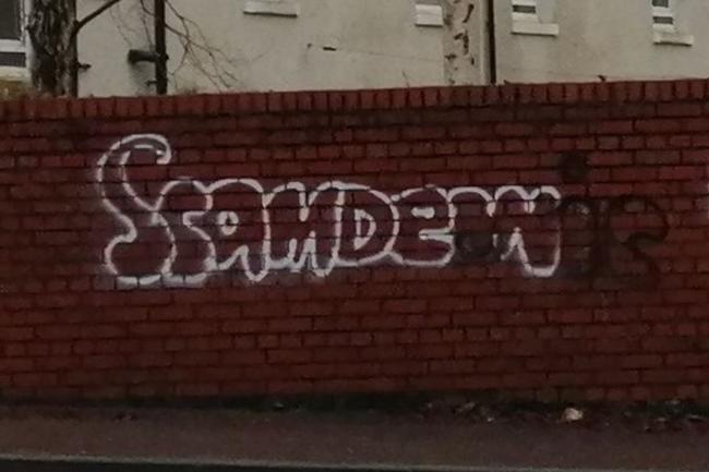 The graffiti was discovered on a wall next to a bridge in Gallow Green Road, Paisley