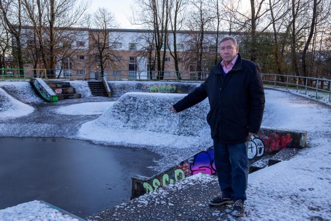 Councillor Jim Sheridan is among those left sickened by vandalism at the Linwood skatepark