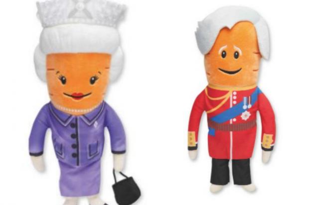 The Gazette: Kevin the Carrot toys: (right) the Queen and (left) Prince Charles (Aldi/Canva)