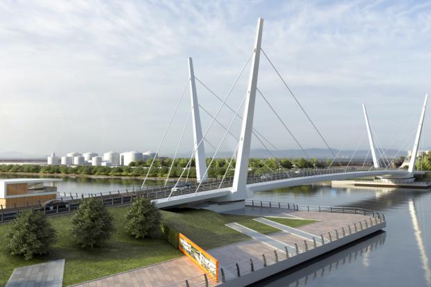 Artist impression of the road bridge being delivered through the Clyde Waterfront and Renfrew Riverside