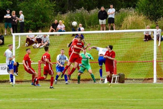 The Burgh goal comes under pressure during Saturday’s friendly with Open Goal Broomhill at Keanie Park, which the visitors won 2-1