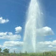 A giant column of water from the burst pipe was sent flying into the air on Friday