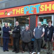 (Left to right) Pet shop worker Laura Telfer, Stacey Thomson, Billy Pickett, Donna Pickett, Mark Murrie, John Scott and pet shop worker John Grady