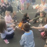 Youngsters were able to sing campfire songs while toasting marshmallows over fire pits