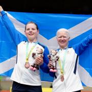 Aileen McGlynn and Ellie Stone with their Bronze Medals after the Women’s Tandem B 1000m Time Trial at Lee Valley VeloPark on day three of the 2022 Commonwealth Games in London