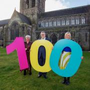 SAMH colleagues Susan Forrest, Billy Watson (chief executive), and Gemma McAndrew outside Paisley Abbey