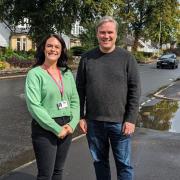 Councillor Emma Rodden and Renfrewshire South MSP Tom Arthur in Kilbarchan Road, Johnstone