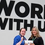 Holly MacKinnon, from the Lush store, and Caitlin McCuish, from The Entertainer store, getting ready for the recruitment event in Braehead shopping centre