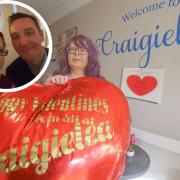 Danielle at Craigielea Care Home and Danielle with her partner John top left
