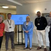 (L-R) Douglas McFarlane, register manager at Abbeycare, Eddie Clarke, outreach manager at Abbeycare, Christina McKelvie, Paul Bowley, CEO at Abbeycare, Liam Mehigan, operations director at Abbeycare